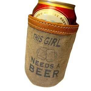 Myra ‘This girl needs a beer’ canvas can koozie